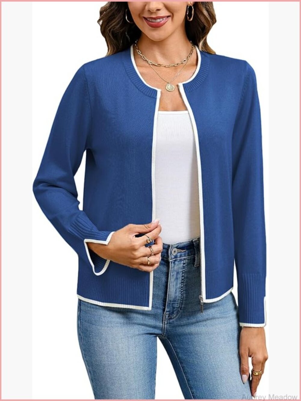 Women's Zip Up Knitted Cardigan Lightweight Sweater Jacket No Hood